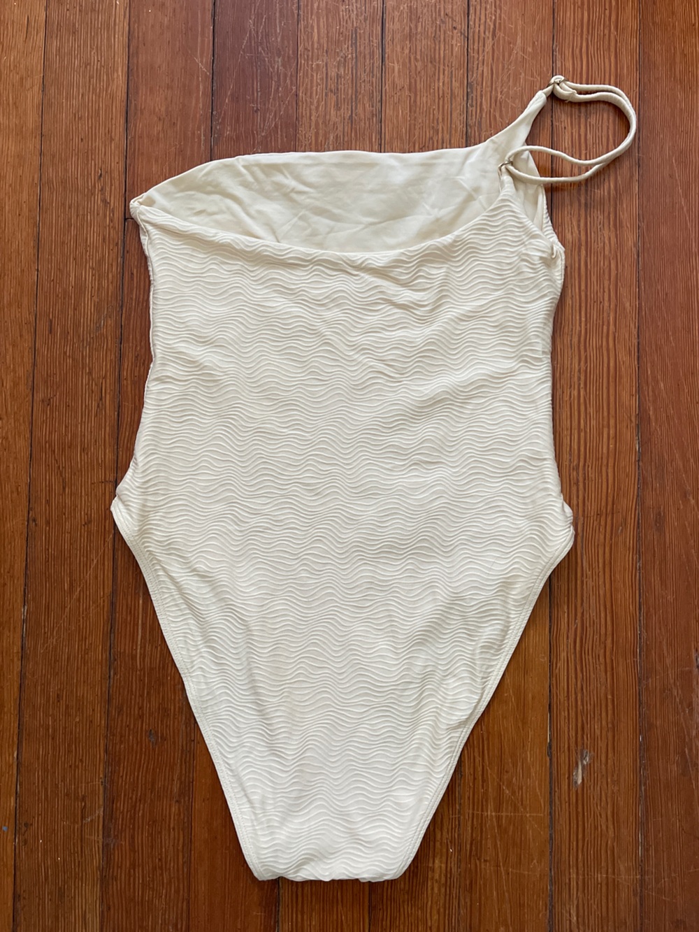 Monday Swimwear Sicily One Piece Swimsuit in Cream Wave Crinkle One Shoulder - Picture 7 of 7